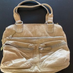 Tano leather satchel bag. Well loved celery green